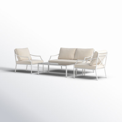 Palma 4-Piece White Aluminum Outdoor Conversation Set with Cushions – Modern Patio Seating with Rust-Free Frame & Plush Comfort