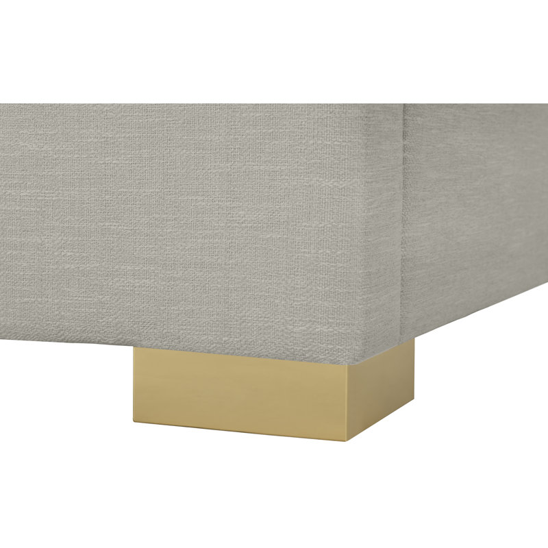 Lit plateforme tapissier Pierce, Double, Tissu texturé en lin beige