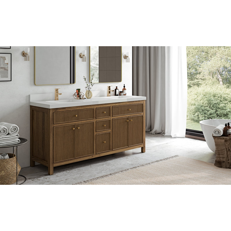 Sonoma 72'' Double Bathroom Vanity with Top, White, Brown