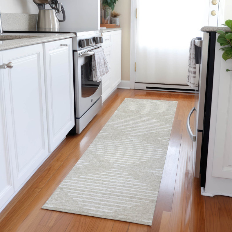Tapis beige intérieur / extérieur lavable à la machine Chayden ACN1016, Tapis de couloir 2 pi 3 po x 7 pi 6 po