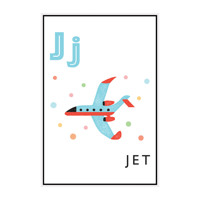 Alphabet Flash Cartes J - impression d'art graphique, H 60 po x l 40po x P 1,5 po, Toile blanche encadrée, Pas de tapis