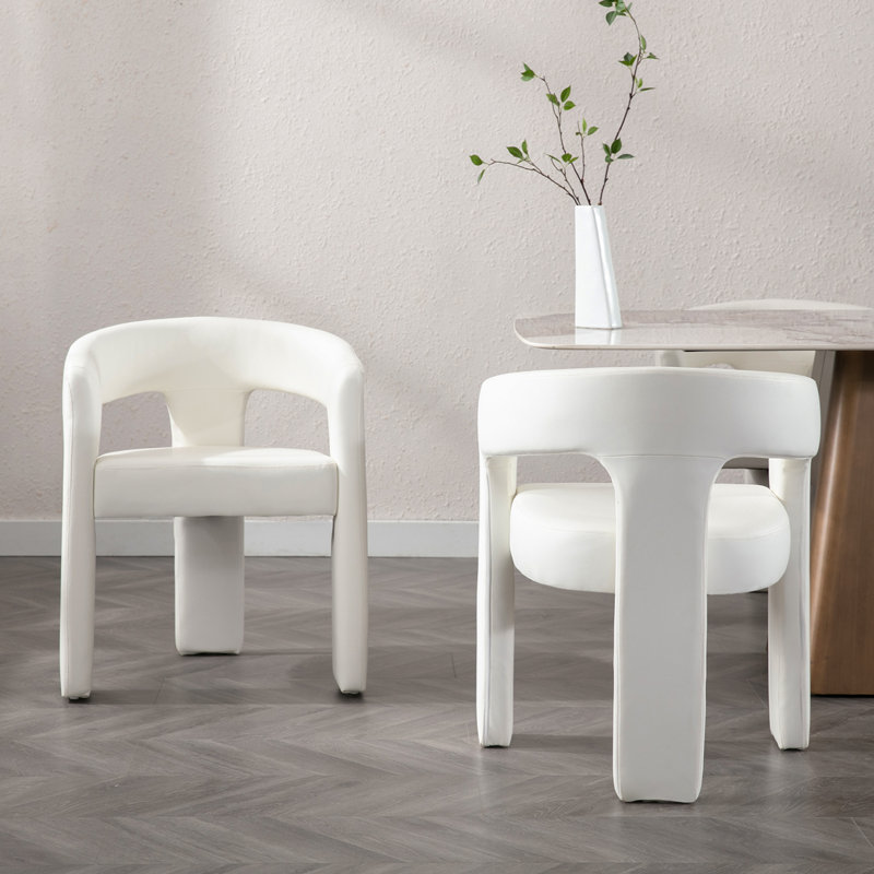 Chaise rembourrée en similicuir avec accoudoirs et dossier plein, Blanc