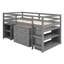 Lit mezzanine basse avec cabinet, bureau portatif à roulettes, structure en bois robuste, conception compacte, solution de travail et de sommeil fonctionnelle et élégante-339260985