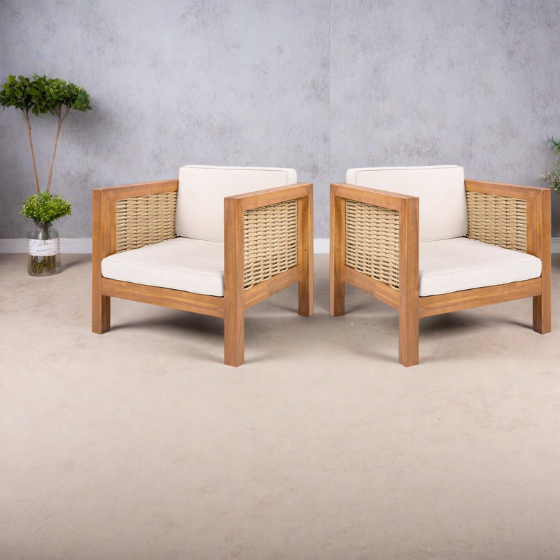 Chaises d'appoint durables, bois d'acacia et osier, charme rustique pour les patios