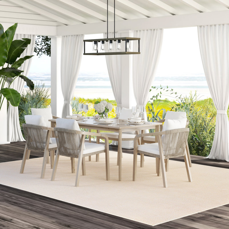 Ensemble de salle à manger d'extérieur en bois d'acacia pour 6 personnes Naila, Beige