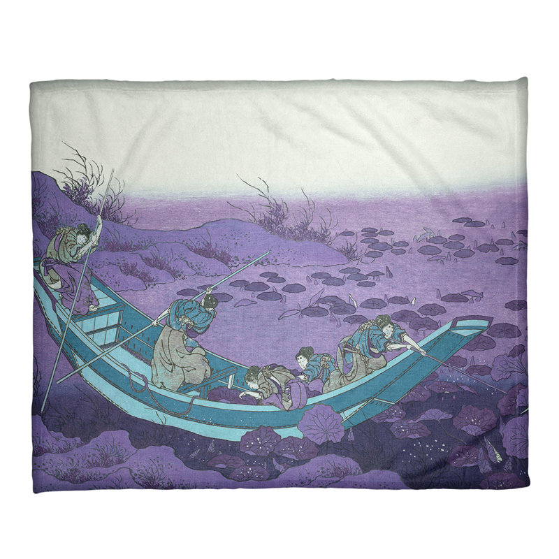  Jeté polaire Bateau parmi les nénuphars, Mauve / Bleu