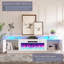 Meuble télé avec foyer blanc - console multimédia moderne à 2 niveaux de 70 po avec foyer électrique de 36 po et lumières DEL pour téléviseur de 80 po ou moins