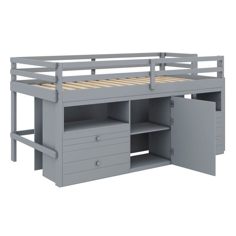 Jonee Loft Bed With 4 Drawers, Gray