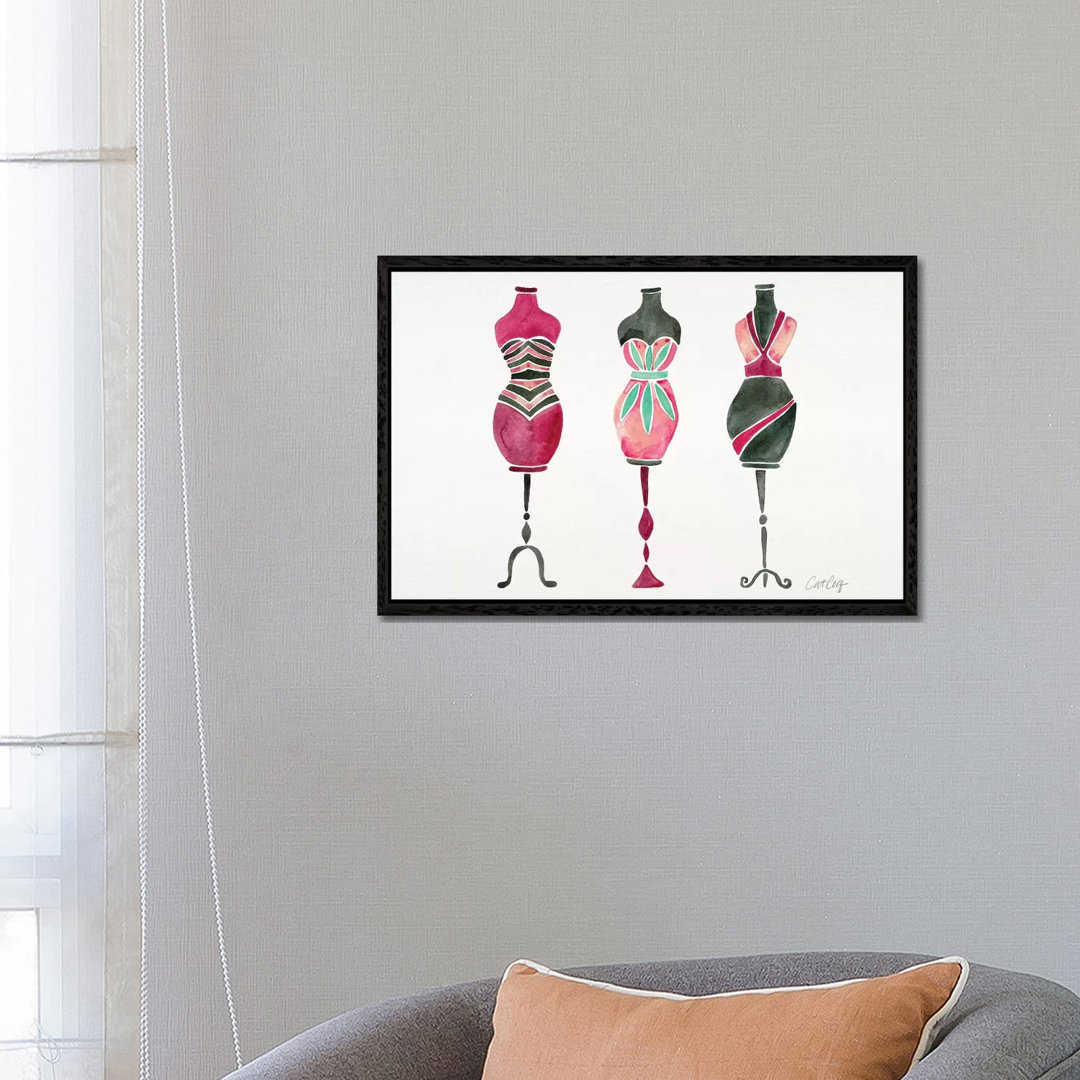 Pink 3 Dresses von Cat Coquillette - Galerie-verpackte Leinwand Giclée auf Leinwand