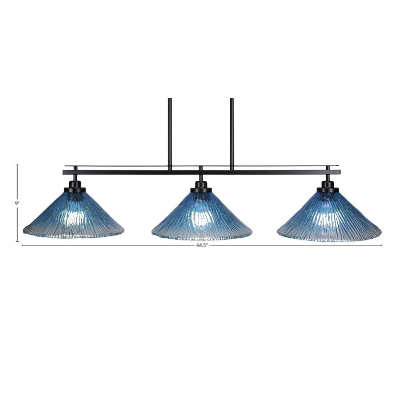 Luminaire pour îlot de cuisine 3 lumières Odyssey, Bleu, Noir mat, H 9 po x l 44,5 po x P 12 po