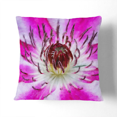 Pink Clematis Flower Painting Square Throw Cushion