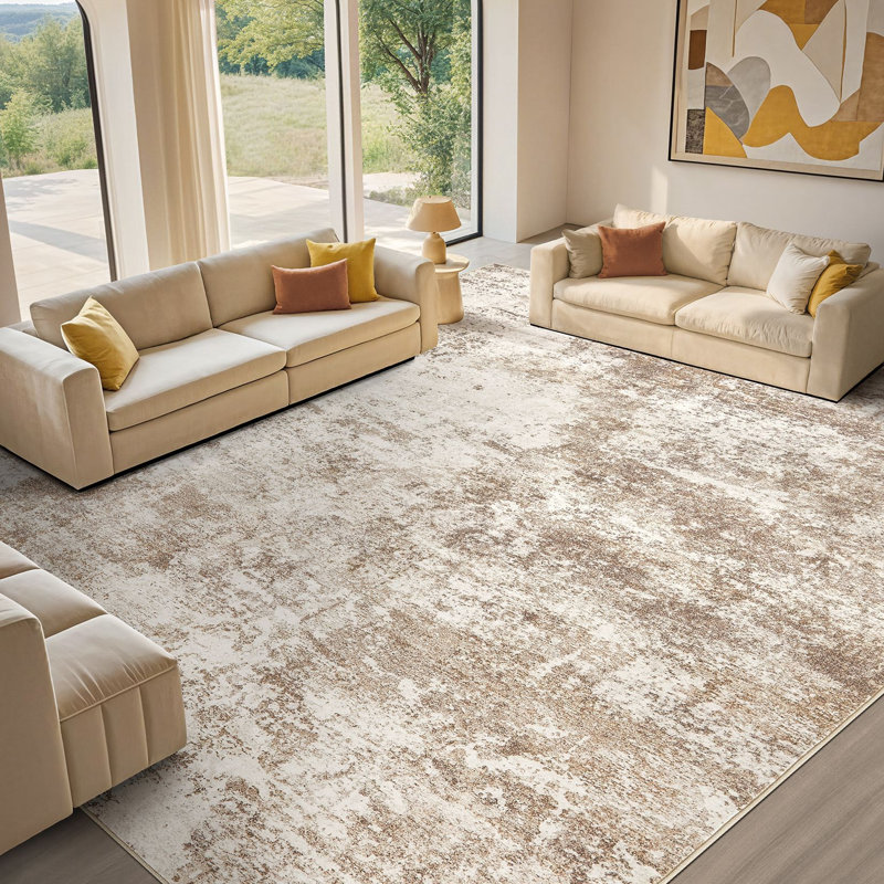 Washable Retro Abstract Rug, Stain Resistant Carpet for High Traffic Areas, Rectangle 10' x 14'