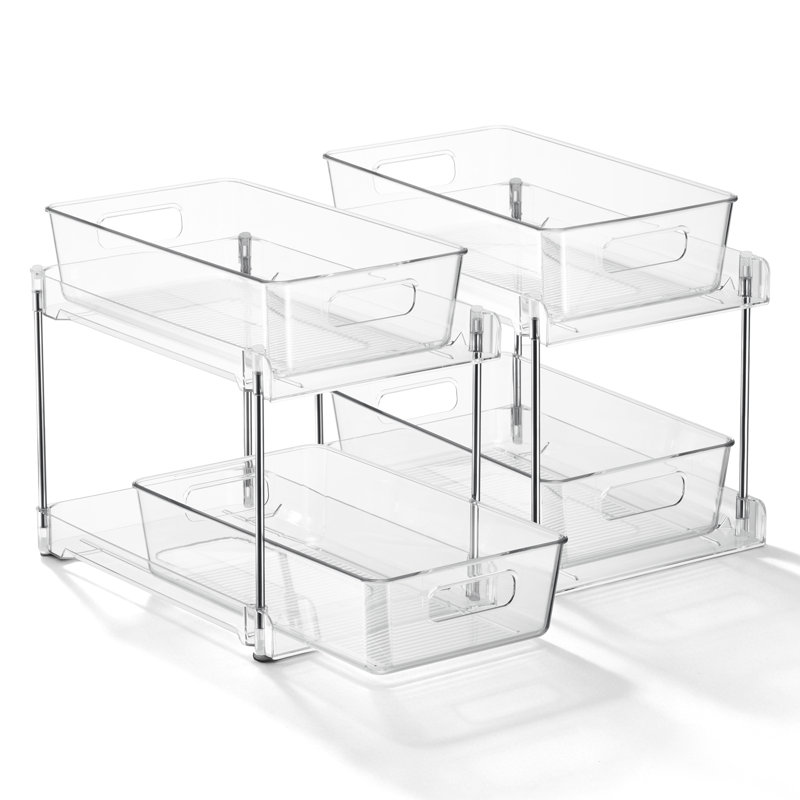 Organisateur de garde-manger coulissant à 2 niveaux Sorbus, paquet de 2 tiroirs de rangement d'armoire de cuisine transparents pour comptoir, bacs d'organisation sous évier pour garde-manger et cuisine