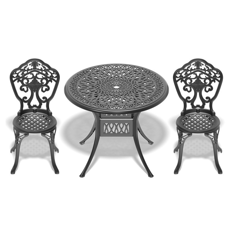 3-Piece Set Of All-Weather Cast Aluminum Dining Furniture Set With Black Frame, 2
