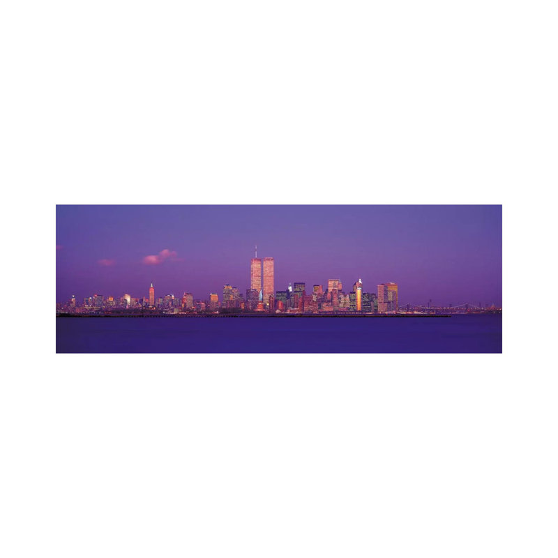 New York Panoramic Skyline Cityscape (Evening) 1 Piece Wrapped Canvas Panoramic Wall Art