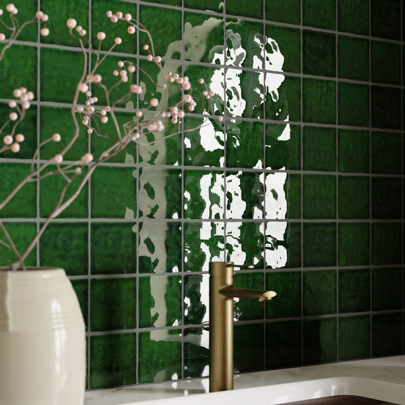 Viva Antic Handmade 4" x 4" Ceramic Tile, Green