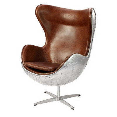 Fauteuil pivotant industriel en cuir véritable brun 