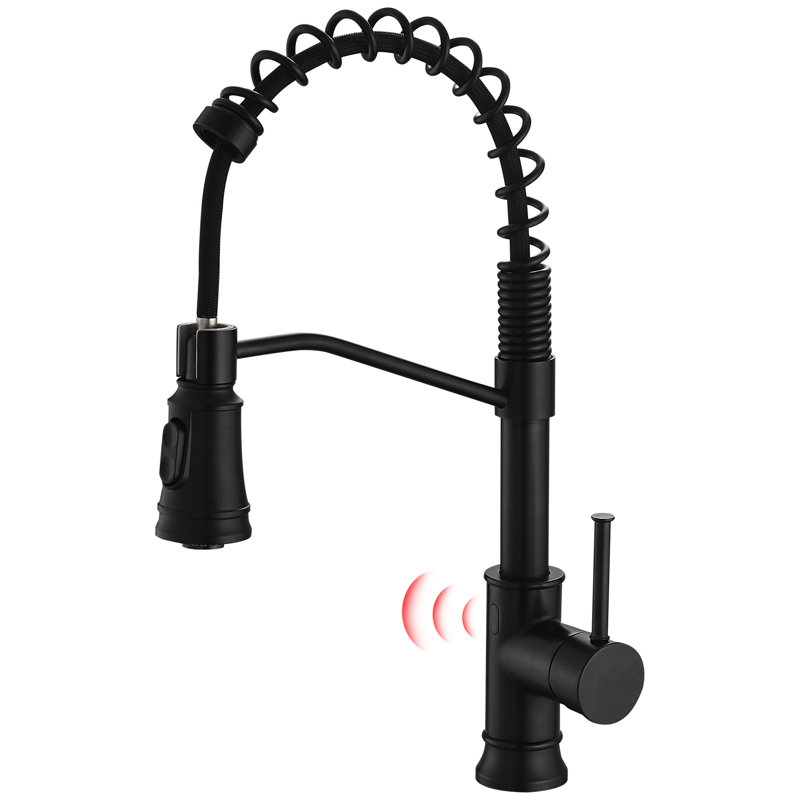 Touchless Kitchen Faucet With Motion Sensor - Automatic Smart, Pull Down, Black Contemporary Style, Brass, Ceramic Filler For Sink Smart Down Activated, Black,