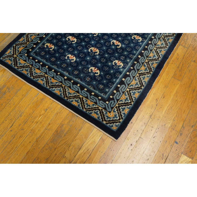 Antique Square Shape Navy Blue Color Chinese Bats Ningxia Rug