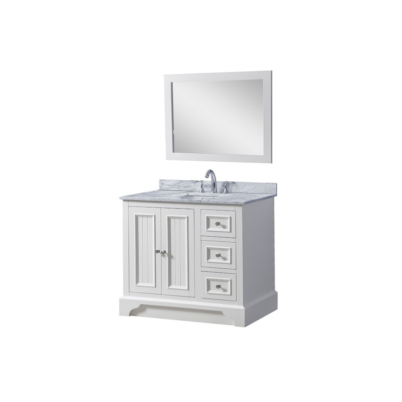 Laoise 36 " W Freestanding Standard Free Standing 1 Single Vanity Bathroom Vanity With Marble Top with Mirror