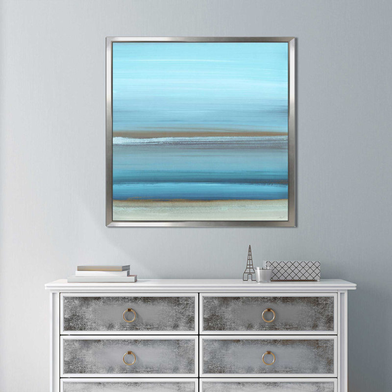 «The Sea I», reproduction de peinture à l'aquarelle, H 31,5 po x l 31,5 po x P 2 po, Cadre flottant argent