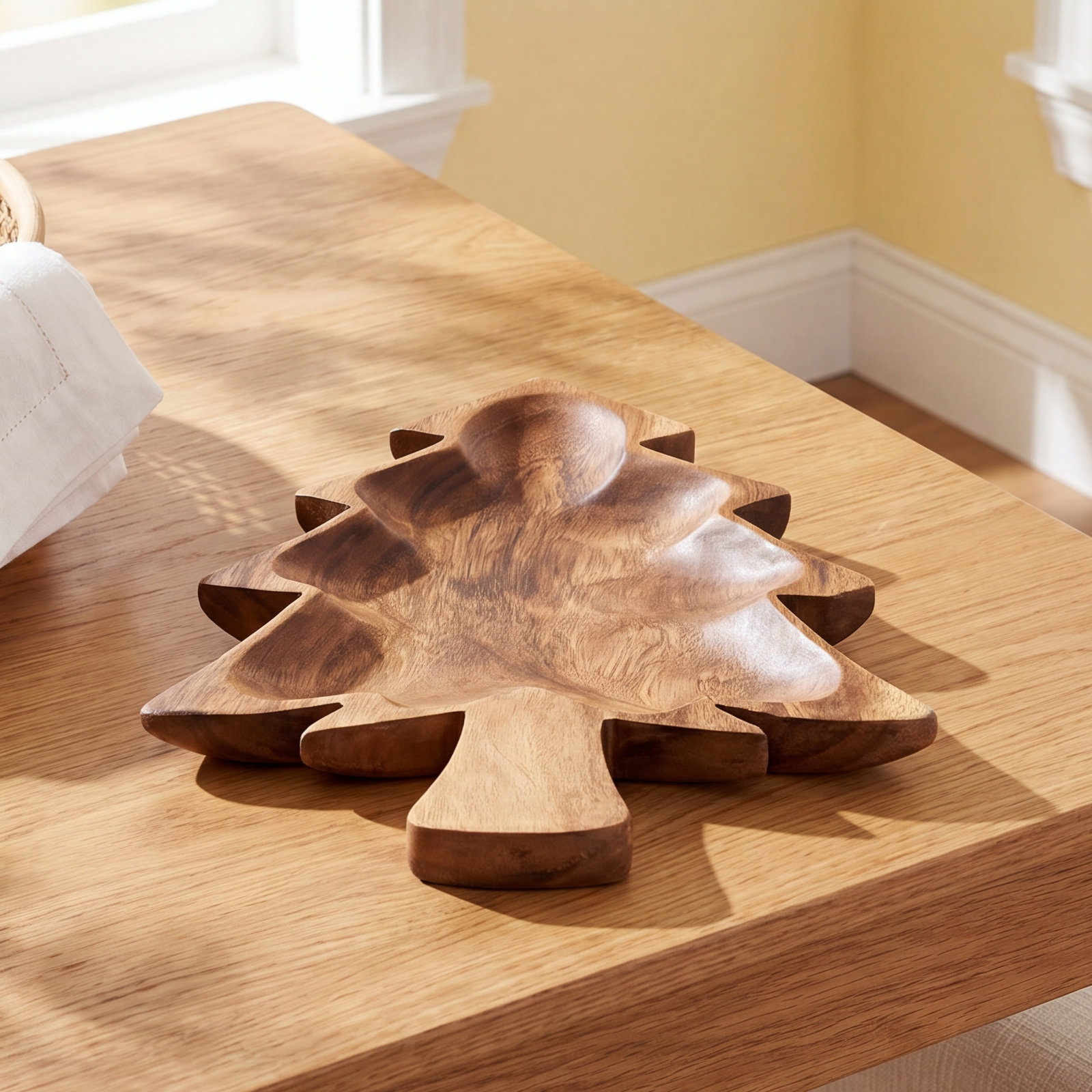 Acacia Wood Christmas Tree Shaped Bowl