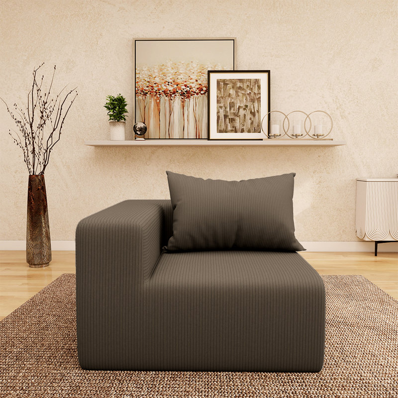 Canapé modulaire simple 39 po Cloud, désossé, fauteuil de coin en velours côtelé avec accoudoir gauche (brun)