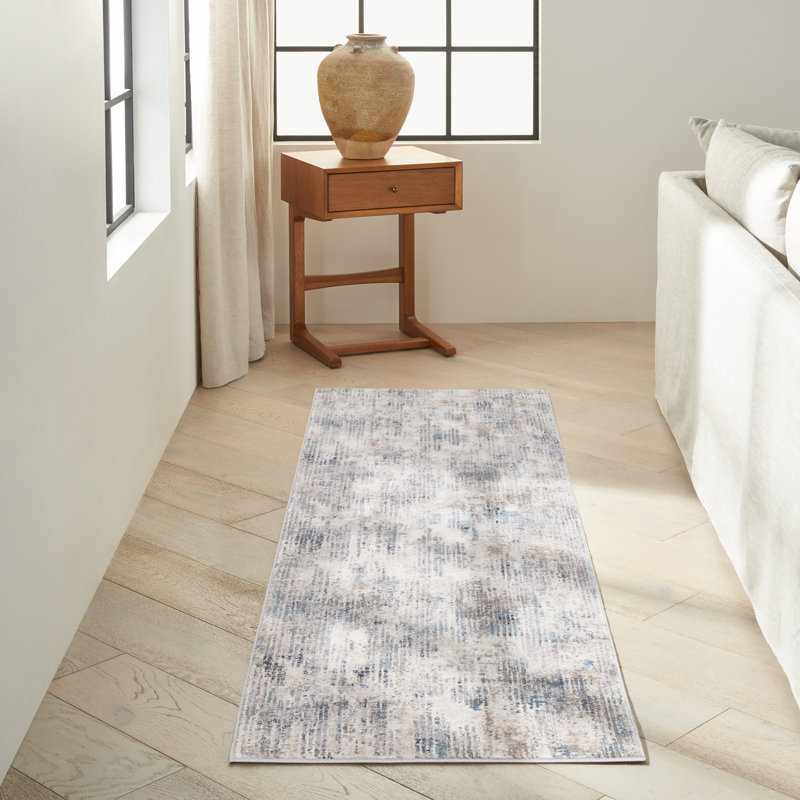 CK022 Infinity  Abstract Ivory/Gray/Blue Area Rug, Runner 2'2" x 7'6"