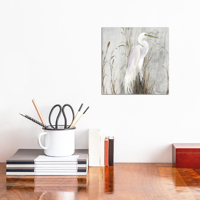 Heron In The Reeds by Aimee Wilson - Painting on Canvas, Wrapped Canvas, 30.48 cm H x 30.48 cm W
