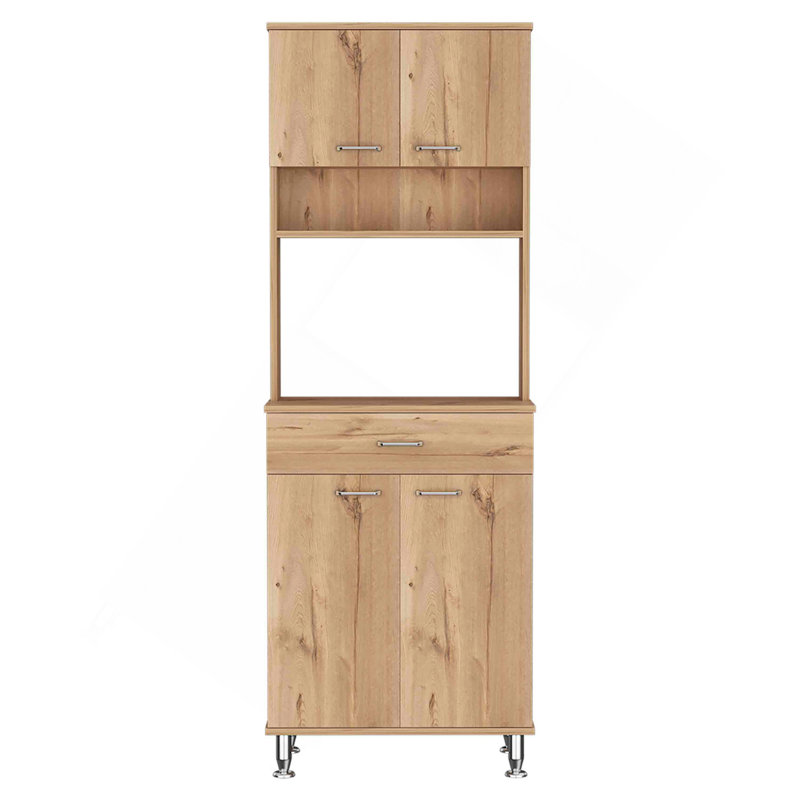 Della 60 Kitchen Pantry With Countertop, Closed & Open Storage -Light Oak, Oak