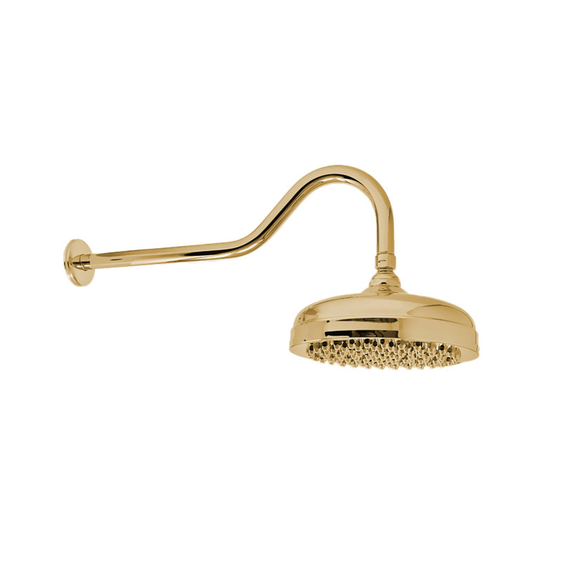 Gooseneck Showerhead 8" Diameter with 2.5 GPM, Unlacquered Satin Brass