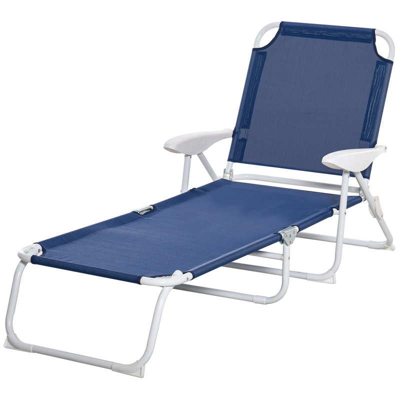 Arlmont & Co. Adjustable Sun Beach Lounger Patio Garden Reclining Bed Portable Folding Camping Cot, Blue