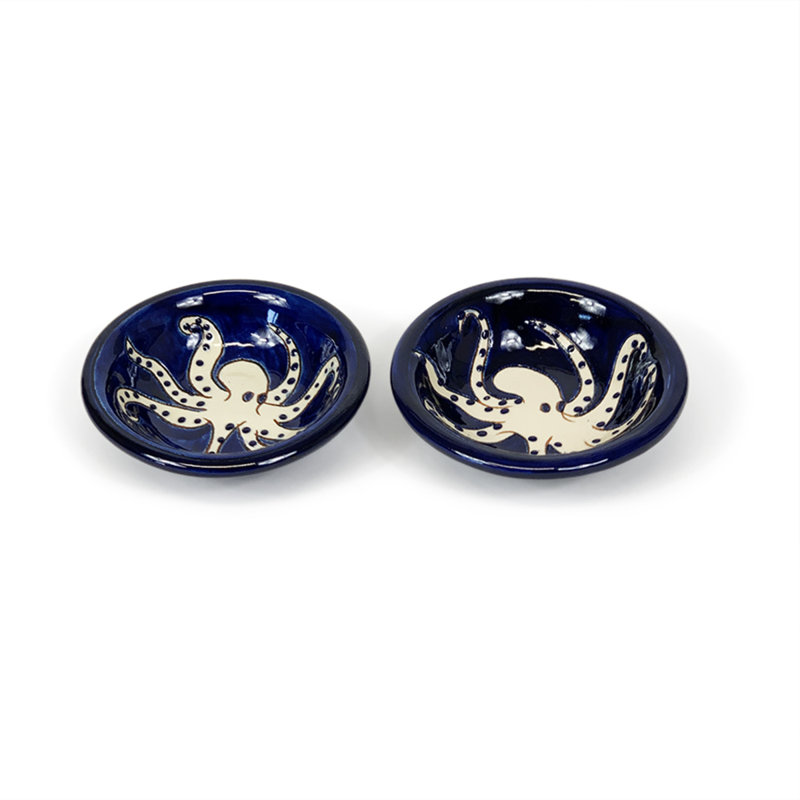 Calliope 90ml Handmade Ceramic Dessert Bowl, Blue/Black/White