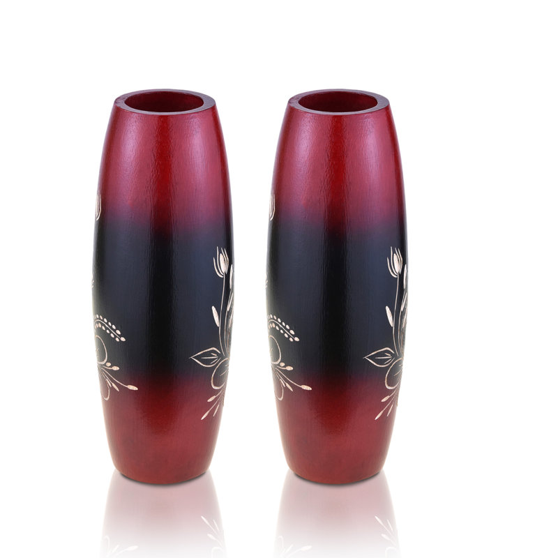 Handmade 8" Black and Faded Brown Mango Wood Vase Set