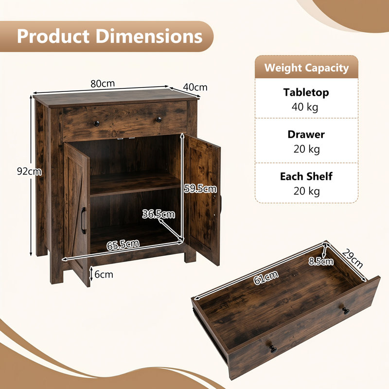 80cm Sideboard, Brown