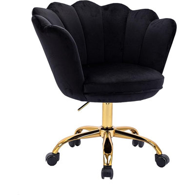 ZOBIDO Comfy Home Office Task Chair with Wheels, Cute Modern Upholstered Velvet Seashell Back Adjustable Swivel Vanity Desk Chair, for Women, for Girls, Living Room, Bedroom(Blackness)