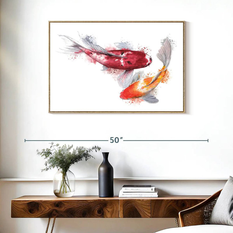 Paire de poissons Koi, Cadre flottant en bois naturel, 37 po x 25 po