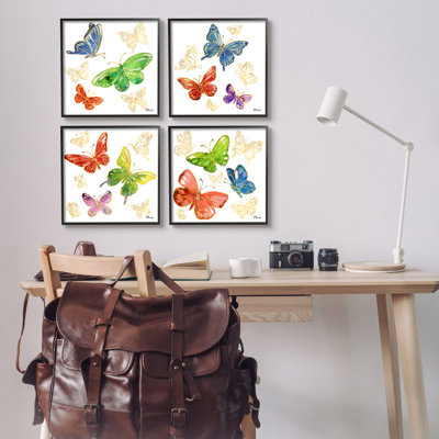 «Vivid Glam Butterflies», impression sur bois 4 pièces