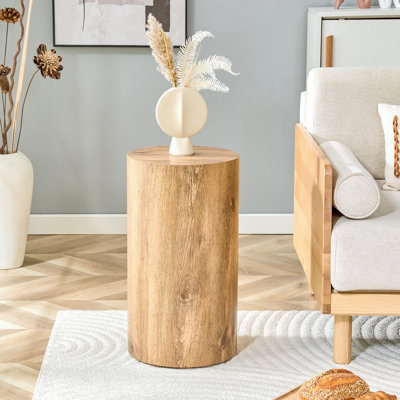 Table basse simple à grain de bois cylindrique, 11,8 pouces de diamètre x 21,6 pouces de hauteur, meubles de salon en bois aggloméré. Convient aux salons de style industriel.