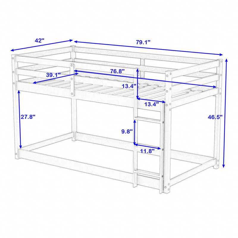 Dhulin Kids Twin Over Twin Bunk Bed, White