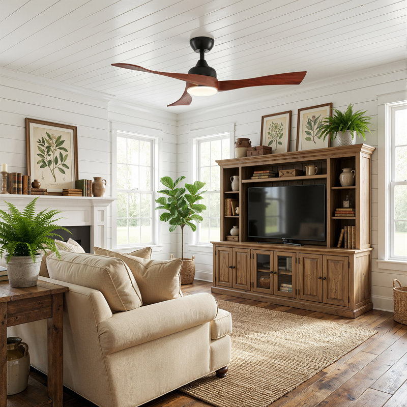 42" Quiet Ceiling Fan With Bluetooth App, Reversible Motor & LED Lighting