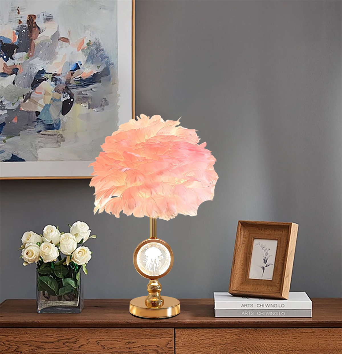 View of Rosdorf Park Feather Lamp Princess Table Lamp ,Creative Goose Feather ...
