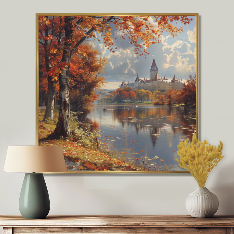 Automne, rivière Grand à Ottawa III - salon d'art mural de la ville Ottawa, Cadre flottant doré, H 30 po x l 30 po