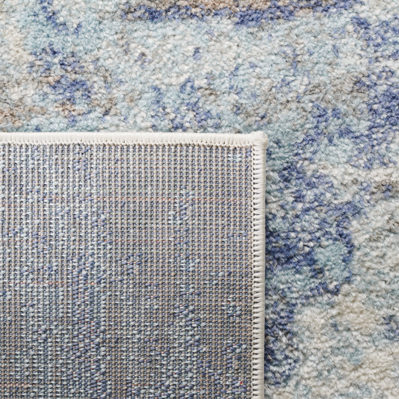 Tapis Strasser 504 bleu clair / gris, Rectangle 5 pi 5 po x 7 pi 7 po
