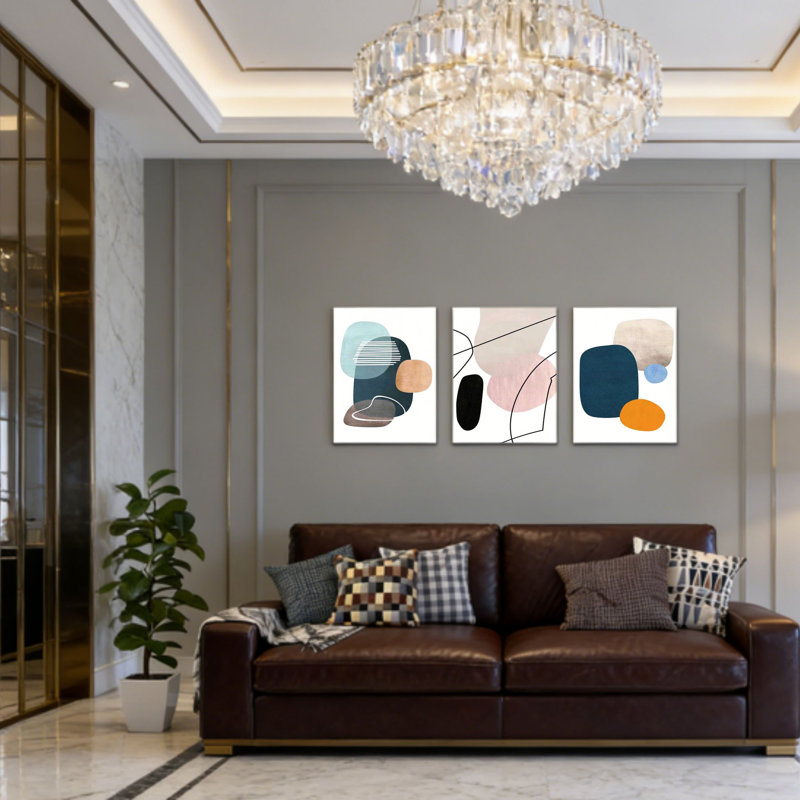 Ensemble de 3 toiles abstraites géométriques non encadrées 16 po x 24 po