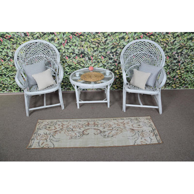 Vintage Turkish Oushak Runner Rug in Neutral Tones Perfect for Hallways and Kitchen Areas