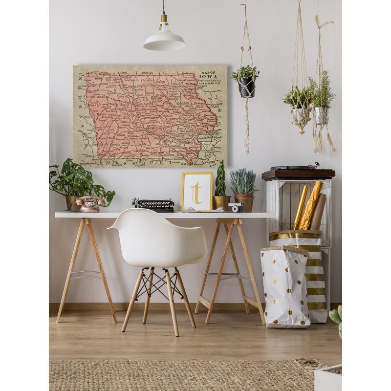 Carte de l'Iowa - impression sur toile tendue, H 12 po x l 18 po x 1,5 po