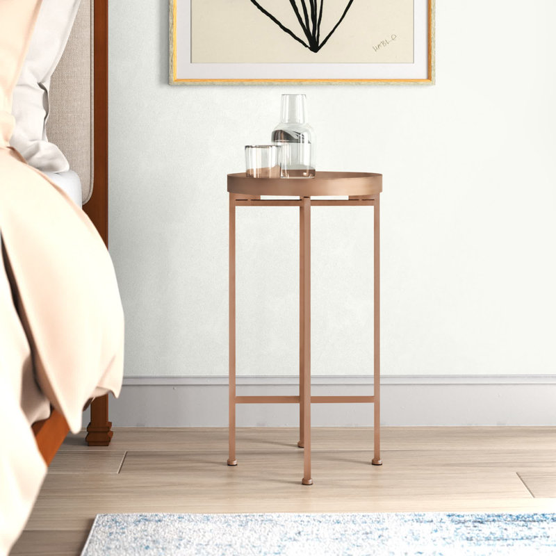 Ekta Iron Tray Top End Table, Bronze, Bronze, 25.75" H x 14" W