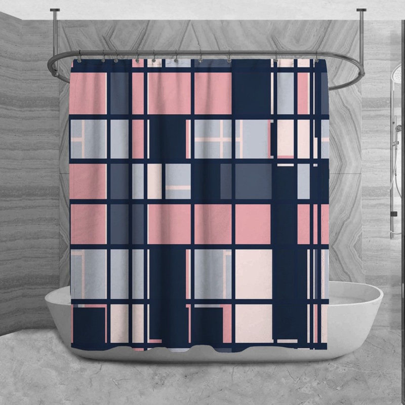 Kryslin Shower Curtain Pattern Bath Mat Bathroom Decor Navy/Pink, H 93 po x l 70 po