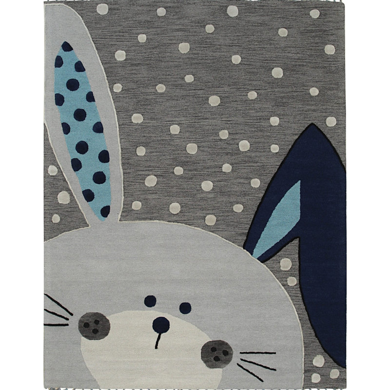 Hand Tufted Wool Geometric Area Rug in Gray, 5' x 8'